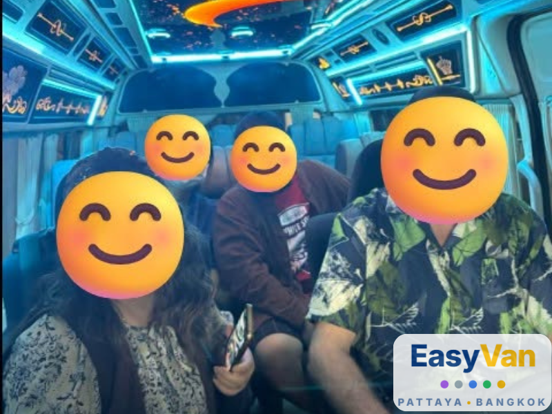 Group of travelers inside a Van Pattaya private passenger van