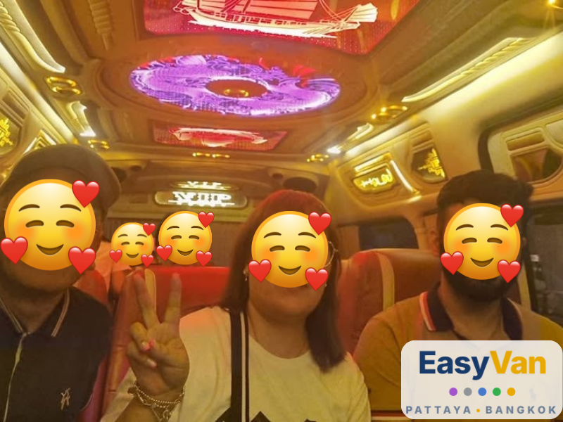 Friends enjoying a luxury Van Pattaya group transfer