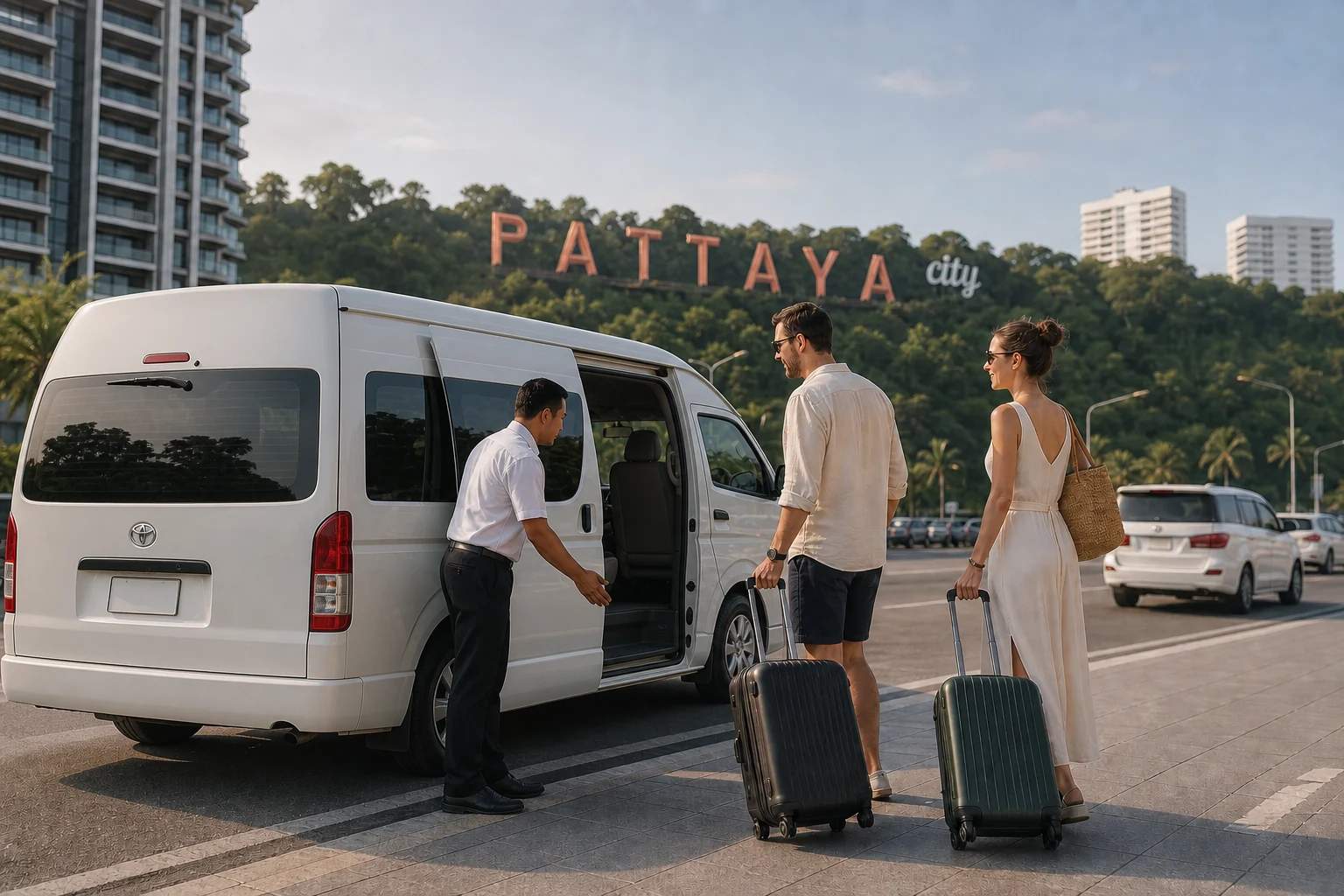 Private van pickup at the new Pattaya City sign