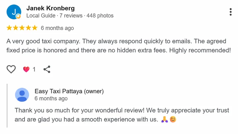 Google customer review 10 for Van Pattaya