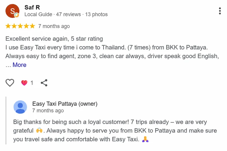 Google customer review 5 for Van Pattaya